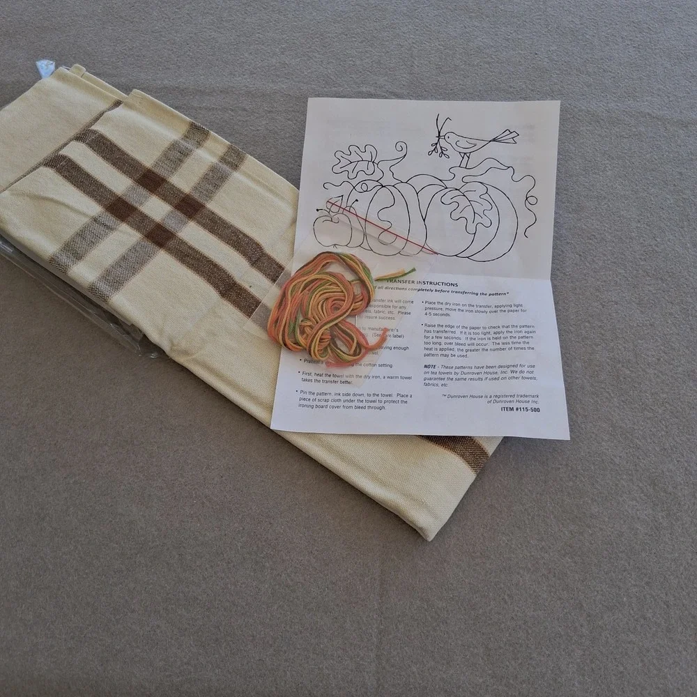 Dunroven House Embroidery Set Bird Brain Design Pumpkin & Crow Cotton Dish Towel